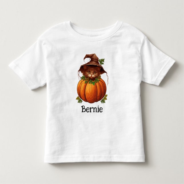 T-shirt Pour Les Tous Petits Nom de l'Halloween du chat Citrouille mignon Jack- (Devant)