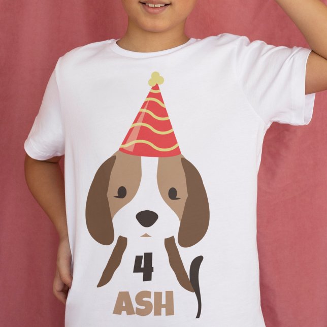 T-shirt Pour Les Tous Petits Nom mignon pour un chien chiot d'enfant & annivers (birthday t-shirt with age and name puppy dog with party hat )