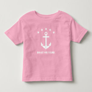 T-shirt Pour Les Tous Petits Nom ou nom du bateau Ancre classique rose et blanc
