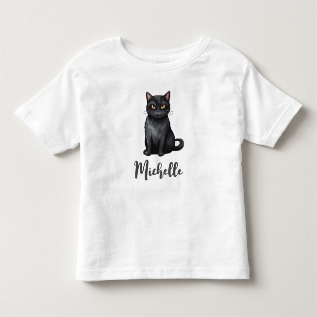 T-shirt Pour Les Tous Petits Nom personnalisé Chat noir mignon Halloween (Devant)