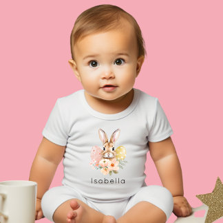 T-shirt Pour Les Tous Petits Nom personnalisé Easter Bunny Girl Aquarelle