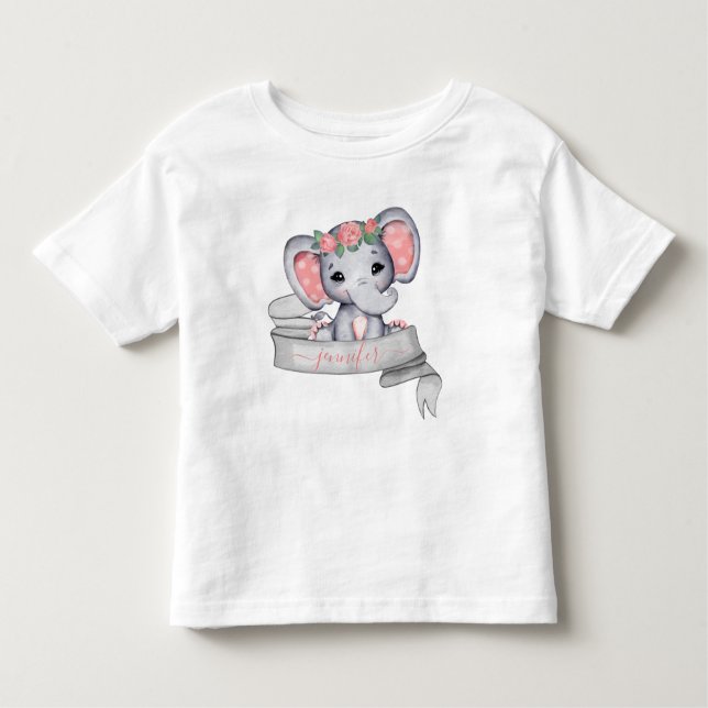 T-shirt Pour Les Tous Petits Nom personnalisé Elephant Baby Girl Nom personnali (Devant)