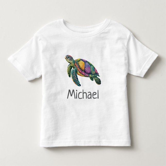 T-shirt Pour Les Tous Petits Nom personnalisé Sea Turtle Ocean Nautique (Devant)