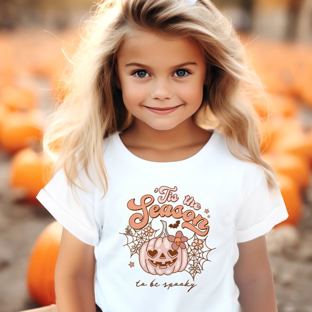 T-shirt Pour Les Tous Petits Nom rétro du Citrouille rose (Cute Pink Pumpkin Halloween Retro Name Toddler T-shirt)