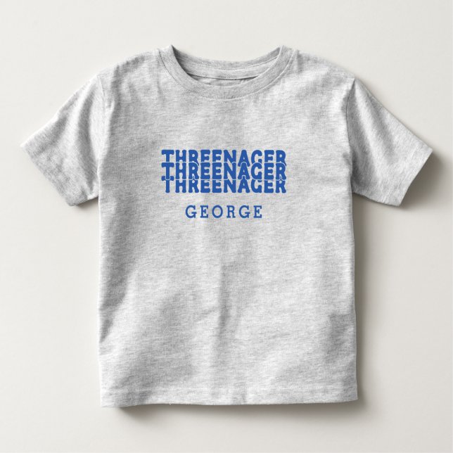 T-shirt Pour Les Tous Petits Nommé Lettering Rétro Threenager Texte Bleu (Devant)