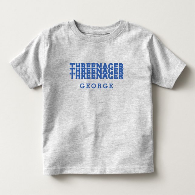 T-shirt Pour Les Tous Petits Nommé lettrage rétro Threenager Texte Bleu (Devant)