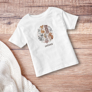 T-shirt Pour Les Tous Petits Noms d'animaux de la forêt à l'aquarelle mignons