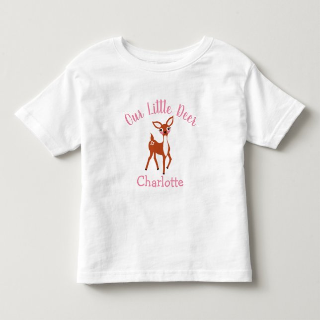 T-shirt Pour Les Tous Petits Notre petit bébé personnalisé rose cerf mignon (Devant)
