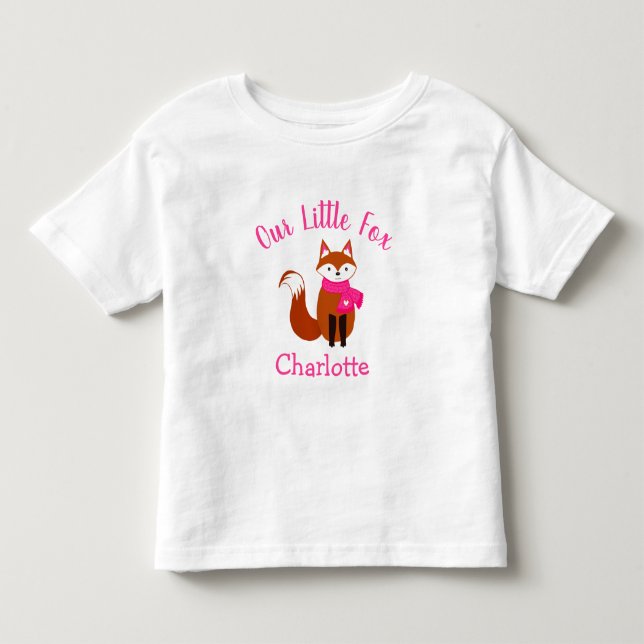 T-shirt Pour Les Tous Petits Notre Petit Renard Châle Rose Personnalisé Bébé (Devant)