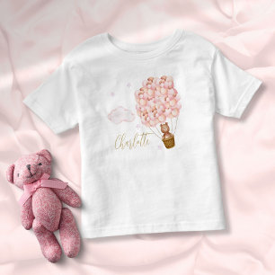 T-shirt Pour Les Tous Petits Nounours Ballons Roses Écriture Dorée