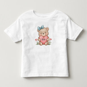 T-shirt Pour Les Tous Petits Nounours en peluche tenant un cœur rose