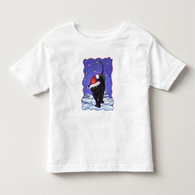 T-shirt Pour Les Tous Petits Nuit étoile Noir Chat Noël (Devant)