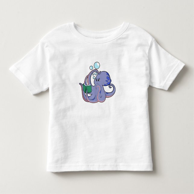 T-shirt Pour Les Tous Petits Octopus à la lecture avec livre (Devant)