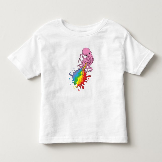 T-shirt Pour Les Tous Petits Octopus avec arc-en-ciel (Devant)