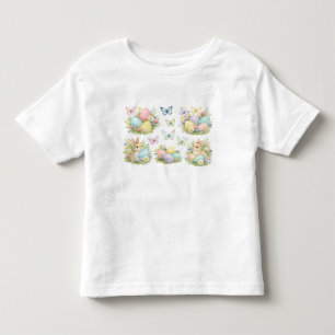 T-shirt Pour Les Tous Petits Œufs de Pâques et Lapins au Pastel Fleurs et Papil