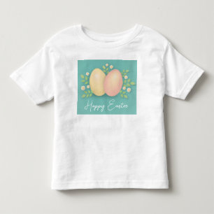 T-shirt Pour Les Tous Petits OEufs et fleurs de Pâques rose et jaune bleu