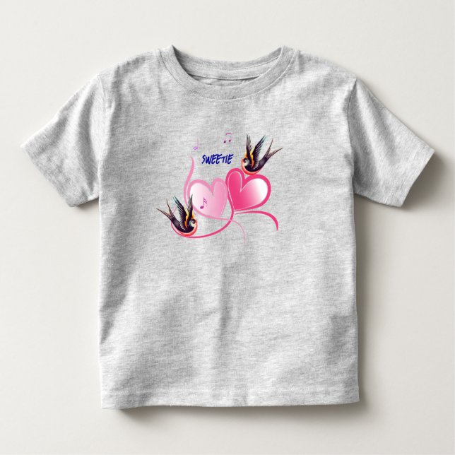 T-shirt Pour Les Tous Petits Oiseaux élégants Cœur Amour (Devant)