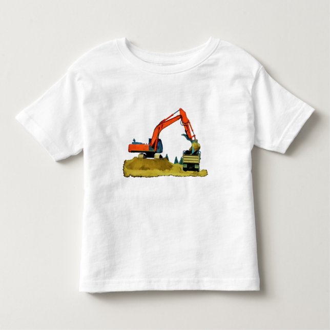 T-shirt Pour Les Tous Petits Orange Excavateur et Camion-Camion jaune (Devant)