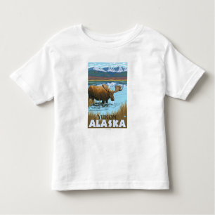 T-shirt Pour Les Tous Petits Orignaux buvant au lac - le Yukon, Alaska