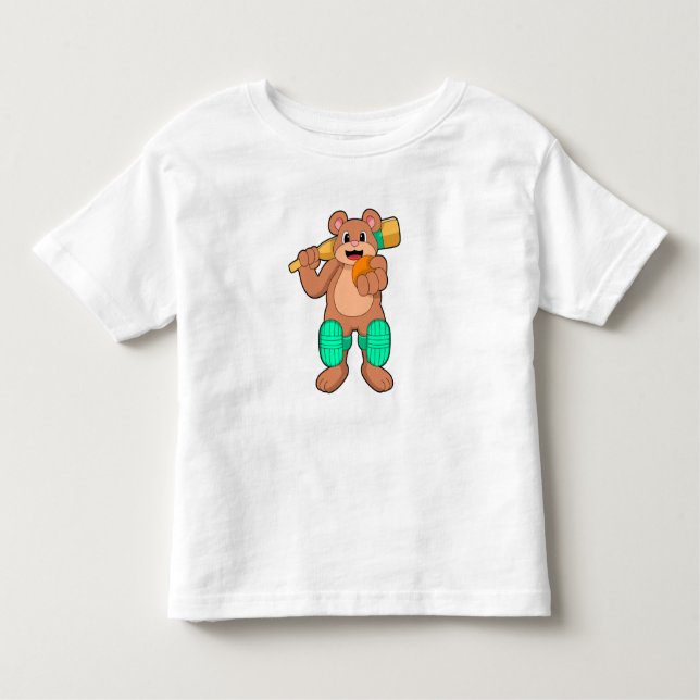 T-shirt Pour Les Tous Petits Ours au cricket avec chauve-souris de cricket (Devant)
