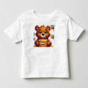 T-shirt Pour Les Tous Petits Ours de dessin animé adorable tenant un pot de mie