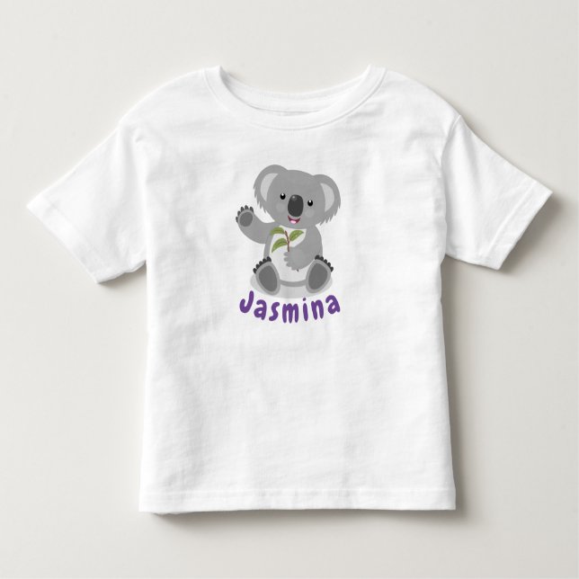 T-shirt Pour Les Tous Petits Ours de koala mignon avec dessin animé feuille (Devant)