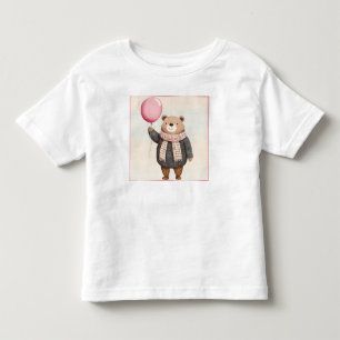 T-shirt Pour Les Tous Petits Ours de sueur gris avec écusson rose