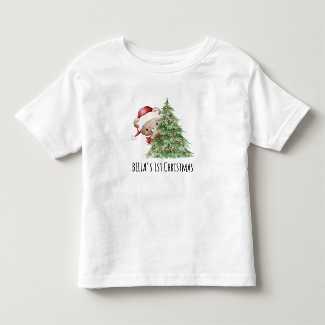 T-shirt Pour Les Tous Petits Ours en peluche personnalisé pour le premier Noël  (Devant)