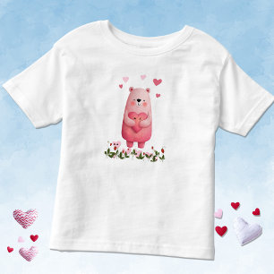 T-shirt Pour Les Tous Petits Ours Kawaii Rose avec des Cœurs