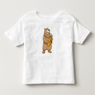 T-shirt Pour Les Tous Petits Ours musicien avec saxophone