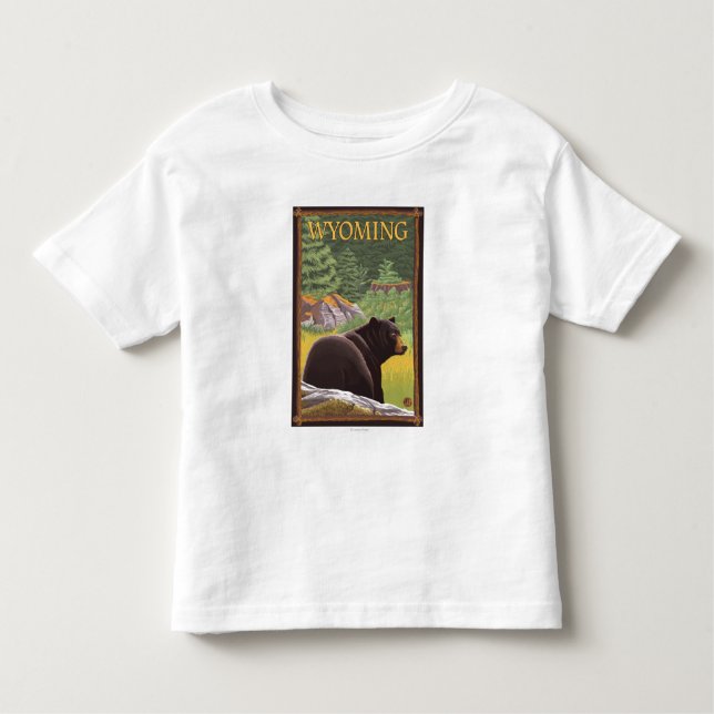 T-shirt Pour Les Tous Petits Ours noir dans ForestWyoming (Devant)