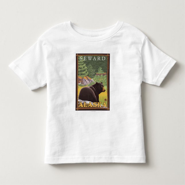 T-shirt Pour Les Tous Petits Ours noir dans la forêt - Seward, Alaska (Devant)
