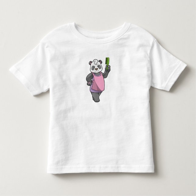 T-shirt Pour Les Tous Petits Panda comme coiffeur avec peigne (Devant)