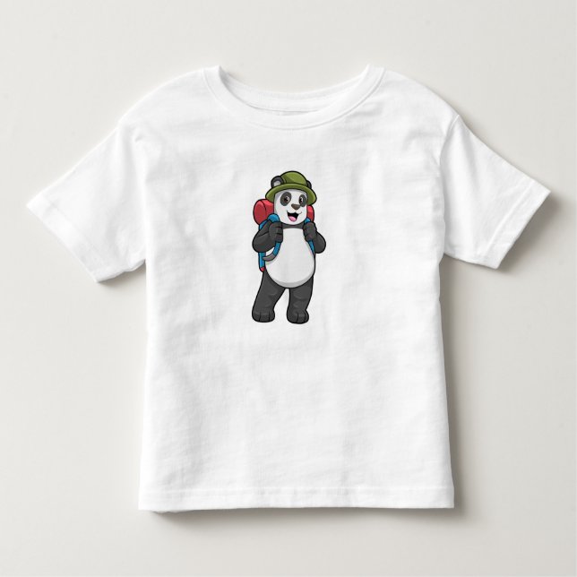 T-shirt Pour Les Tous Petits Panda comme randonneur avec sac à dos (Devant)