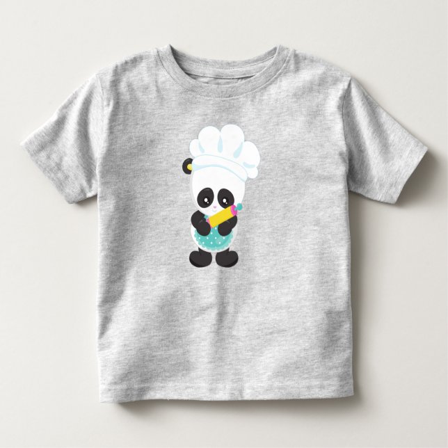 T-shirt Pour Les Tous Petits Panda cuisine, Panda Cuisson, Tablier, Épingle (Devant)