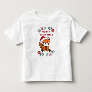 T-shirt Pour Les Tous Petits Panda Rouge Noël Neige Hiver Animaux Pandas Tod