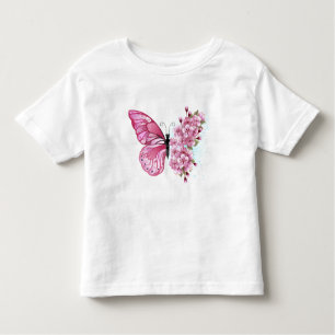 T-shirt Pour Les Tous Petits Papillon à fleurs avec Sakura rose