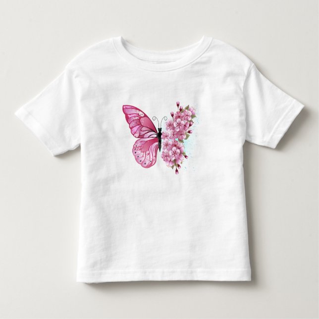 T-shirt Pour Les Tous Petits Papillon à fleurs avec Sakura rose (Devant)