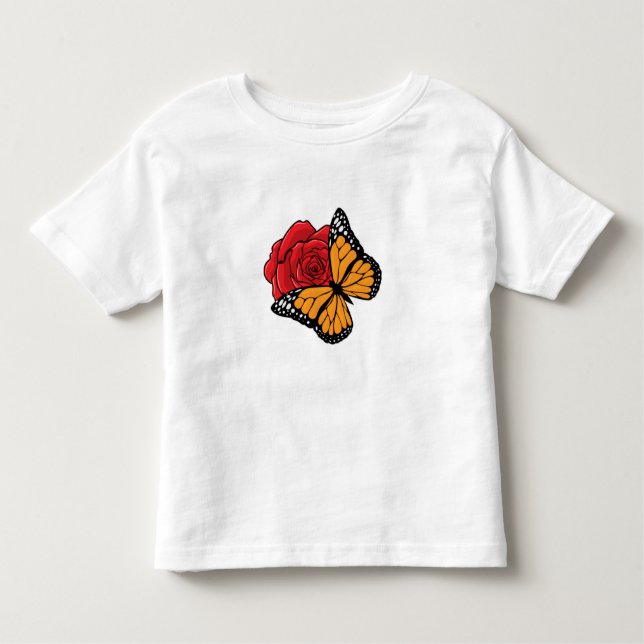 T-shirt Pour Les Tous Petits Papillon avec Rose (Devant)