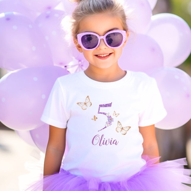 T-shirt Pour Les Tous Petits Papillon d'or violet 5e anniversaire (Créateur téléchargé)
