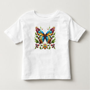T-shirt Pour Les Tous Petits Papillon en vitrail coloré avec fleurs