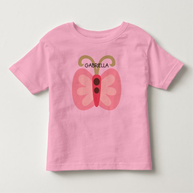 T-shirt Pour Les Tous Petits Papillon rose avec nom (Devant)