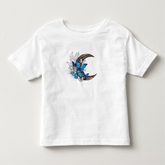 T-shirt Pour Les Tous Petits Papillons bleus sur croissant en bois (Devant)