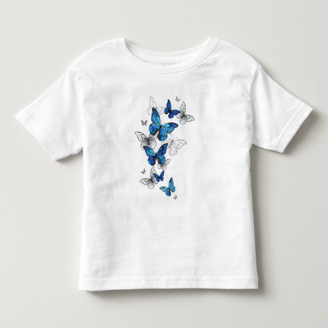 T-shirt Pour Les Tous Petits Papillons volants bleus Morpho (Devant)