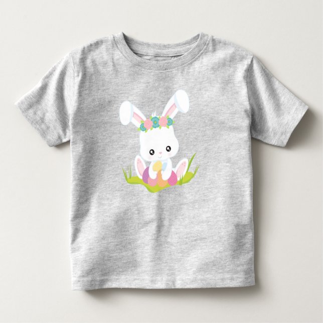 T-shirt Pour Les Tous Petits Pâques, Oeufs de Pâques, Mignonne Lapin, Lapin Bla (Devant)