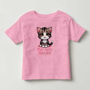 T-shirt Pour Les Tous Petits Parfaitement Adorable Chibi Kawaii Chat en Rose