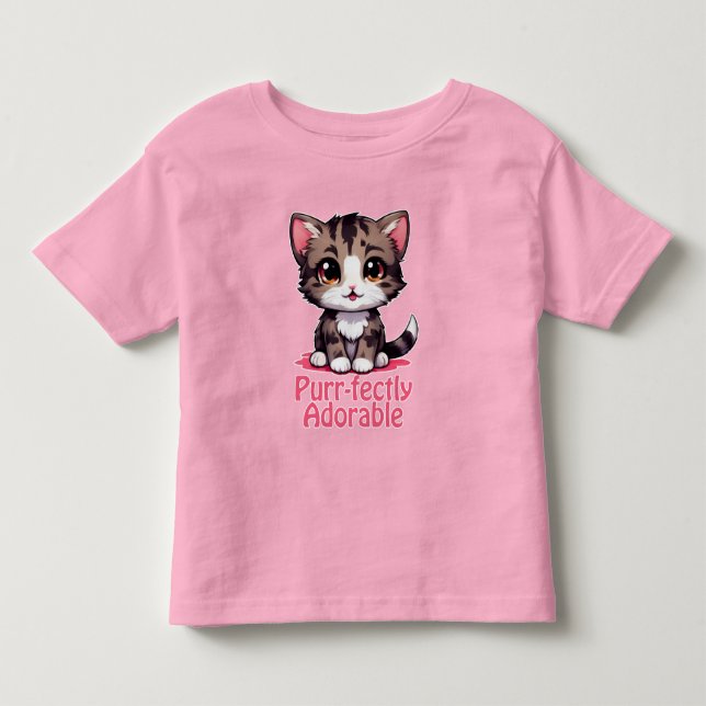 T-shirt Pour Les Tous Petits Parfaitement Adorable Chibi Kawaii Chat en Rose (Devant)