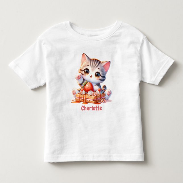 T-shirt Pour Les Tous Petits Pastel Pink Cute Kitten with Dessert Waffles (Devant)