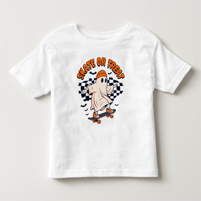 T-shirt Pour Les Tous Petits Patinage ou traitement du fantôme Halloween (Devant)