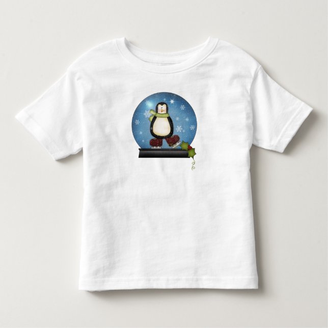 T-shirt Pour Les Tous Petits Patinage sur glace Whimsical Pingouin Snowglobe (Devant)